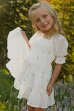 Family Matching Mother Daughter Floral Digital Print Pleated Square Dresses
