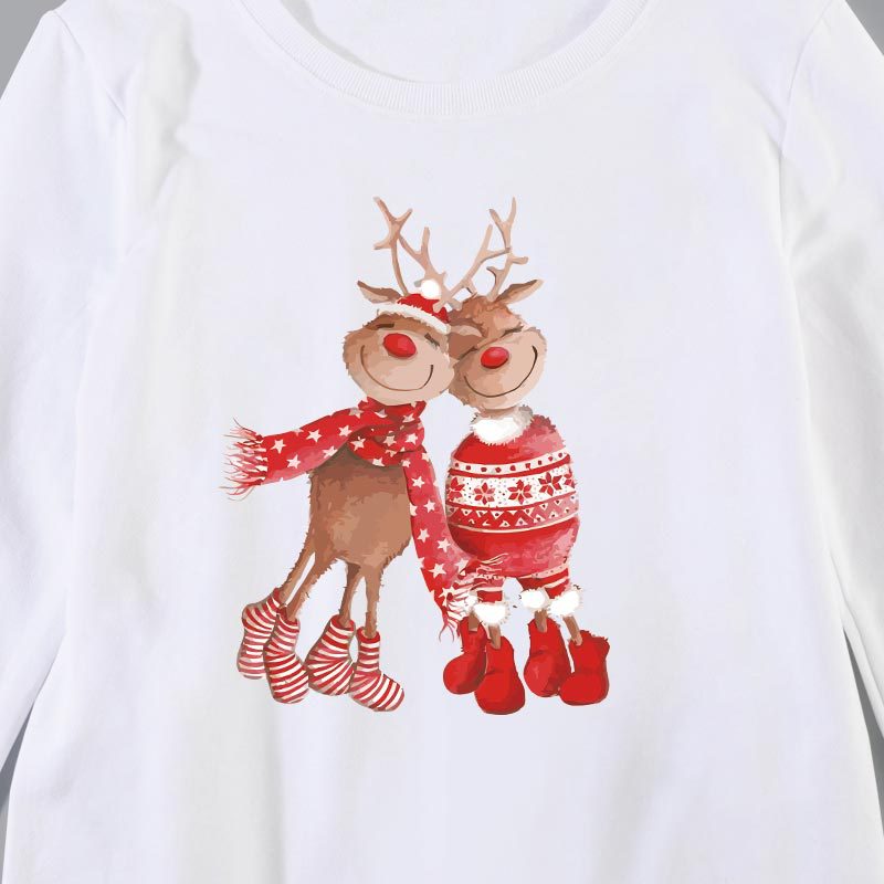Family Matching Christmas Cartoon Cute Elk Print Creative Cotton Shirts