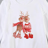 Family Matching Christmas Cartoon Cute Elk Print Creative Cotton Shirts