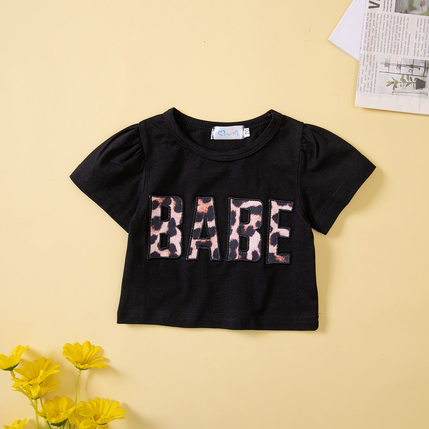 Summer Baby Girl Letter Print Short Sleeve Leopard Print 2 Pcs Sets