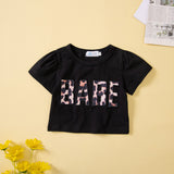 Summer Baby Girl Letter Print Short Sleeve Leopard Print 2 Pcs Sets