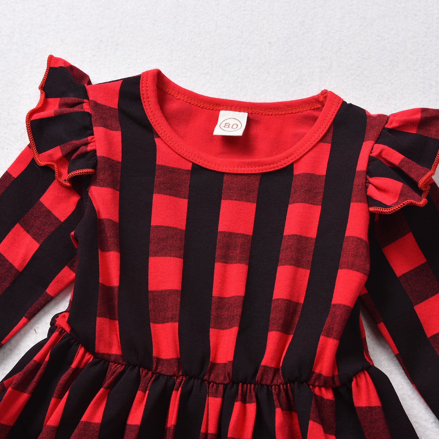 Kid Baby Girls Long Sleeve Christmas Plaid Flying Sleeve Dress