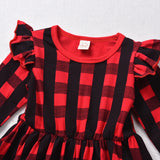 Kid Baby Girls Long Sleeve Christmas Plaid Flying Sleeve Dress