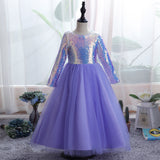 Kid Girl Sequins Puffy Long-sleeved Mesh Princess Dresses