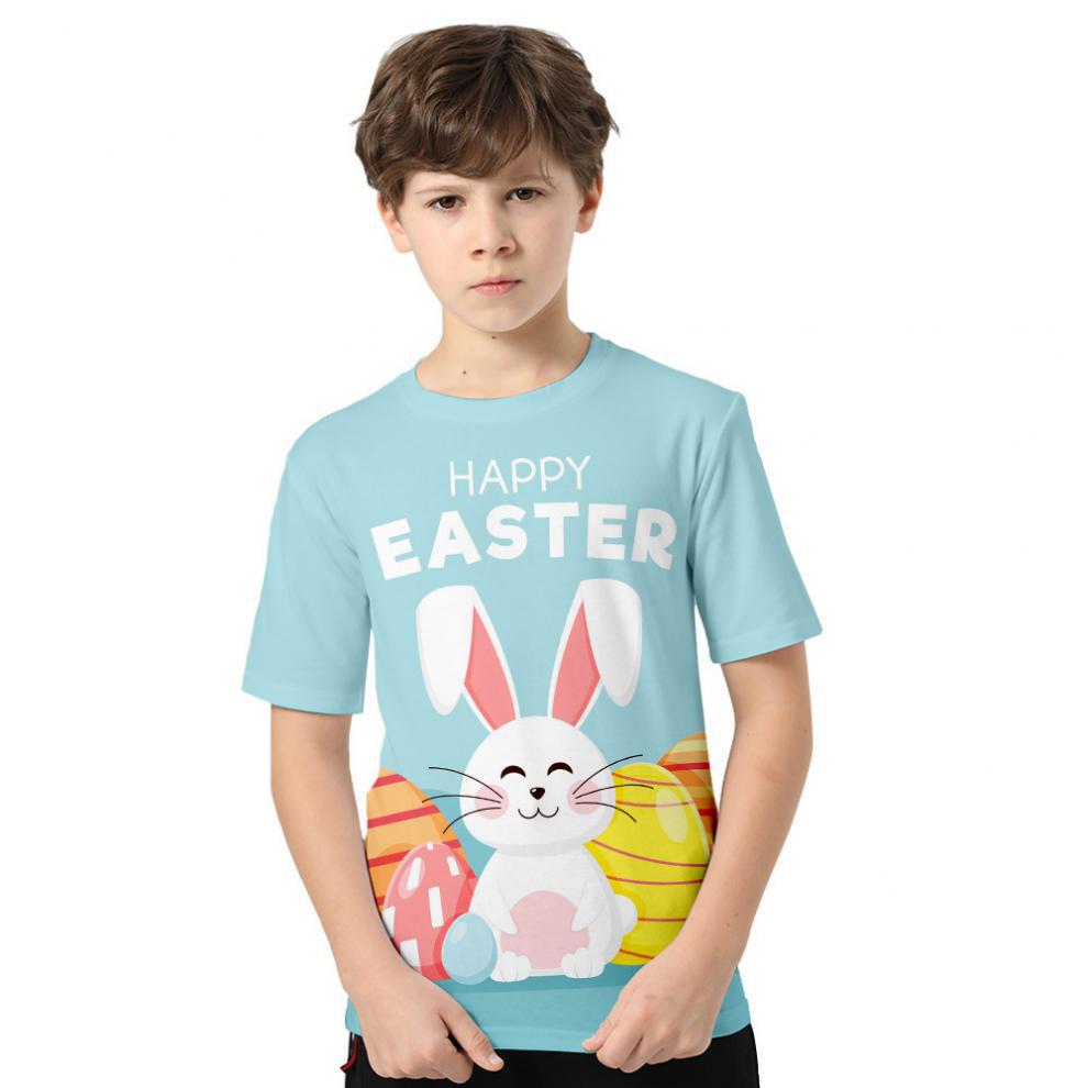 Kid Boys Girls Easter Digital Printed Short Sleeves T-shirts