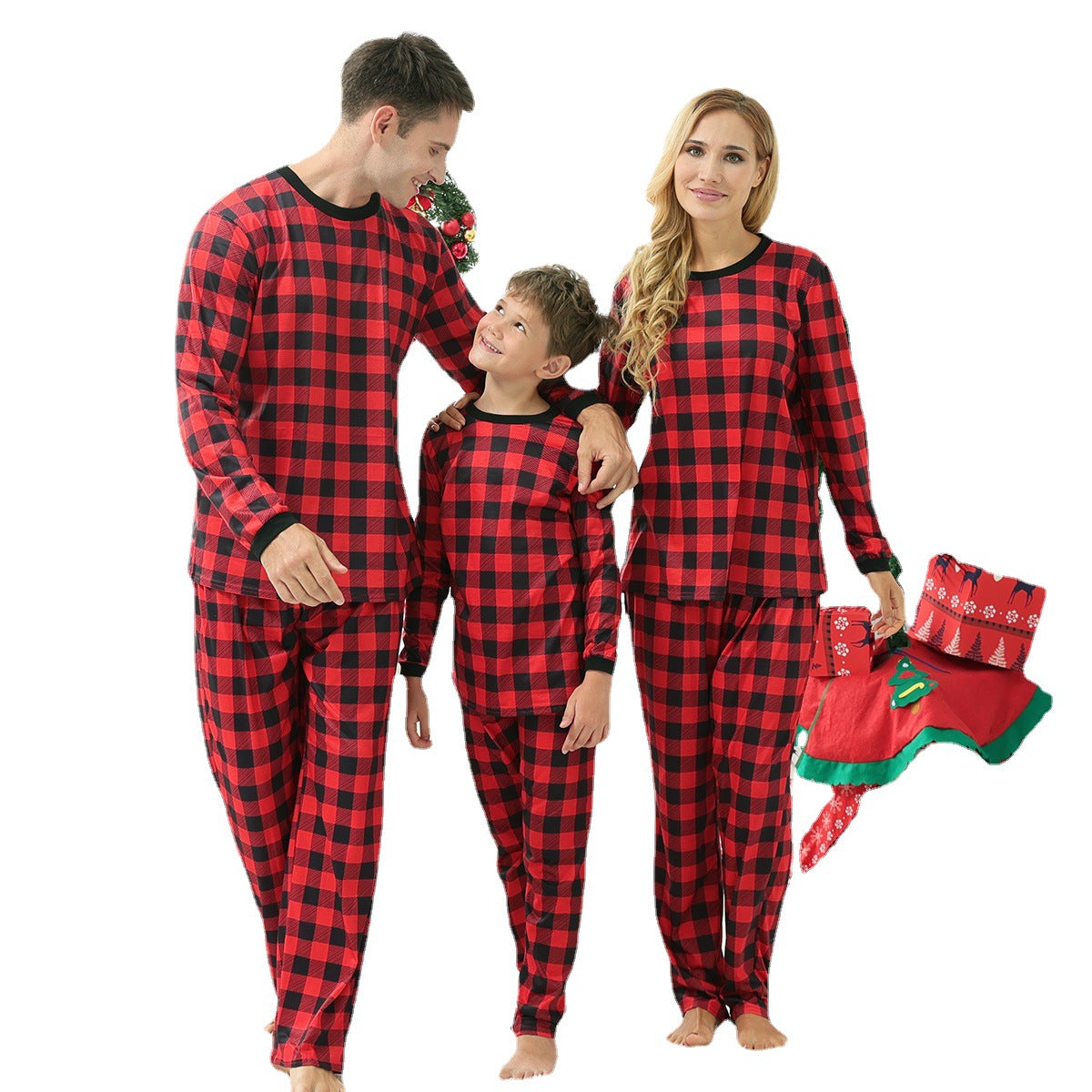 Family Matching Christmas Home Red Plaid Long-sleeved Pajamas