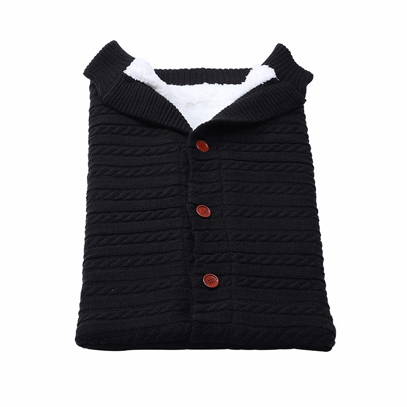 Baby Button Outdoor Cart Wool Knit Fleece Thickened Thermal Sleeping Pajamas