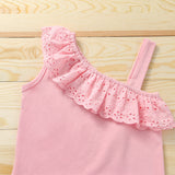 Kid Baby Girl Suit Ins Solid One Shoulder Sleeveless Jean Shorts 2 Pcs Sets
