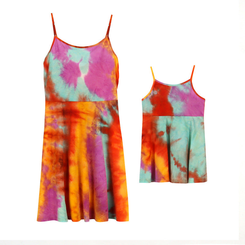 Family Matching Mother-daughter Tie Dye Holiday Beach Dresses