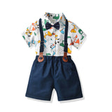 Kid Baby Boy Suit Cartoon Printed Short Sleeve Gentleman Suit 2 Pcs Sets
