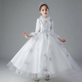 Kid Girls Plush Thickened Flower Wedding Dresses