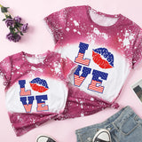 Family Matching Mother Daughter Short Sleeves Independence Day Cotton T-shirt