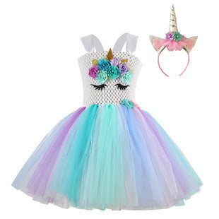 Mesh Kid Girl Flower Tutu Festival Unicorn Ballet Princess Tutu Dress