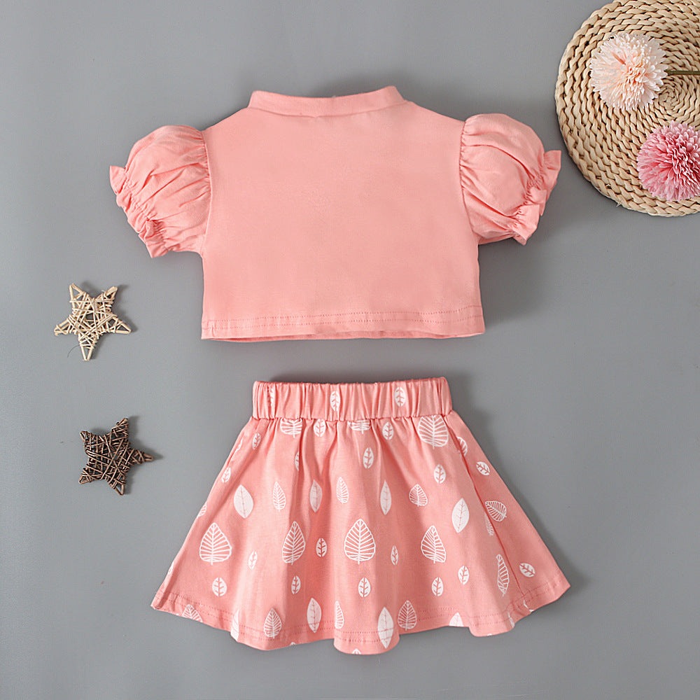 Kid Baby Girl Suit Letter Bubble Cuff Short Sleeve 2 Pcs Sets