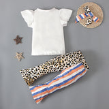 Kid Baby Girl Suit Spliced Letter Flying Sleeve Bell-bottom Independence Day 3 Pcs Sets