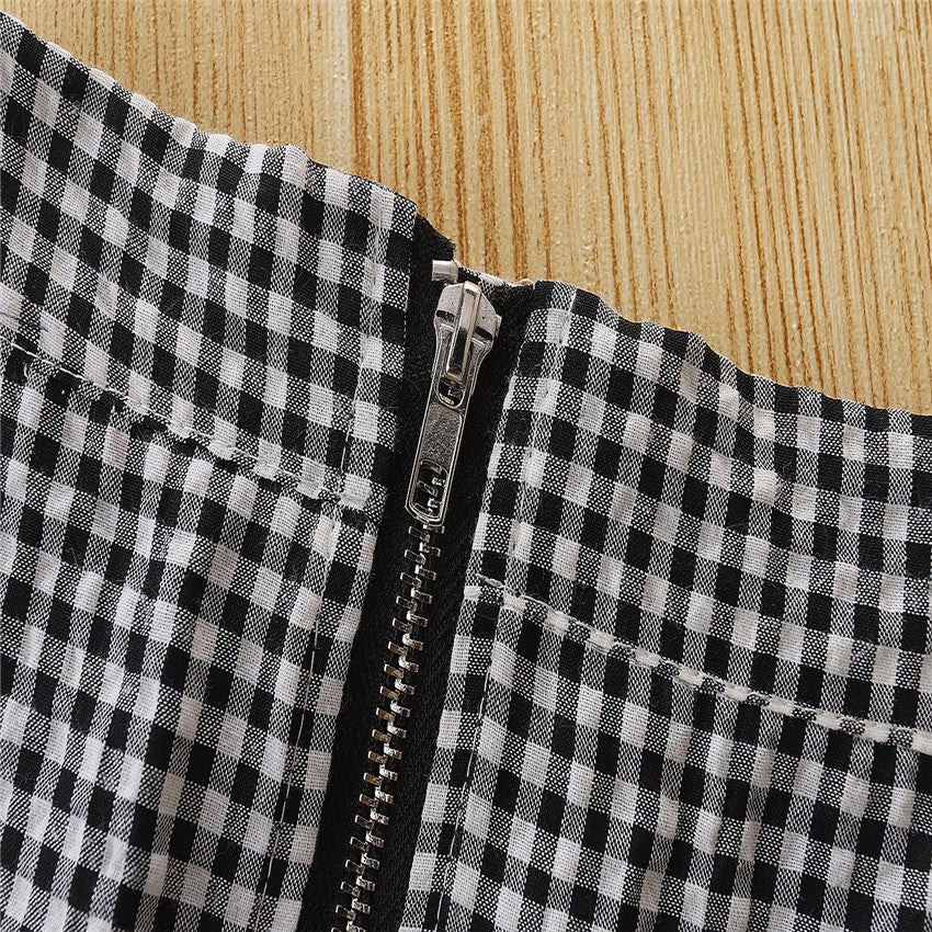 Toddler Kids Baby Girls Summer Sets Black Short Sleeve Square 2 Pcs Sets