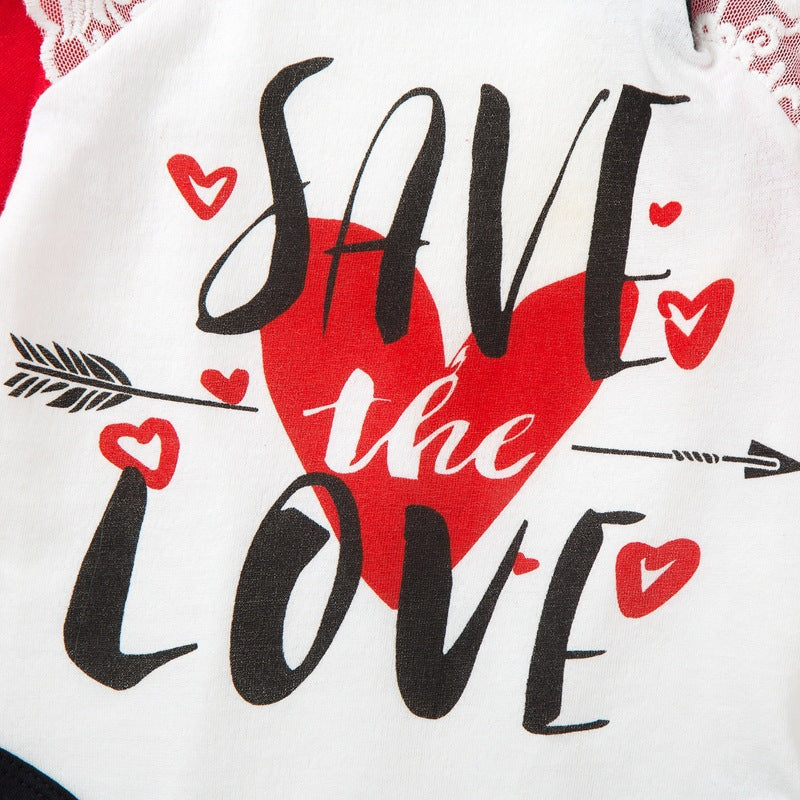 Baby Girl Valentine Love Printed Long Sleeve Flower 3 Pcs Set