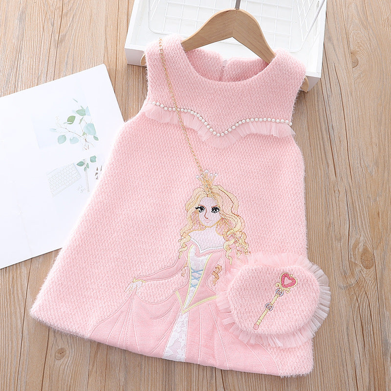 Kid Baby Girl Embroidered Princess Woolen Padded Dresses