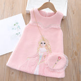Kid Baby Girl Embroidered Princess Woolen Padded Dresses