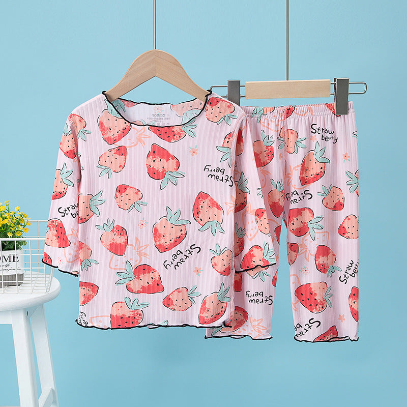 Kid Baby Boy Girl Ice Silk Cuff Fashion Home Summer Pajamas