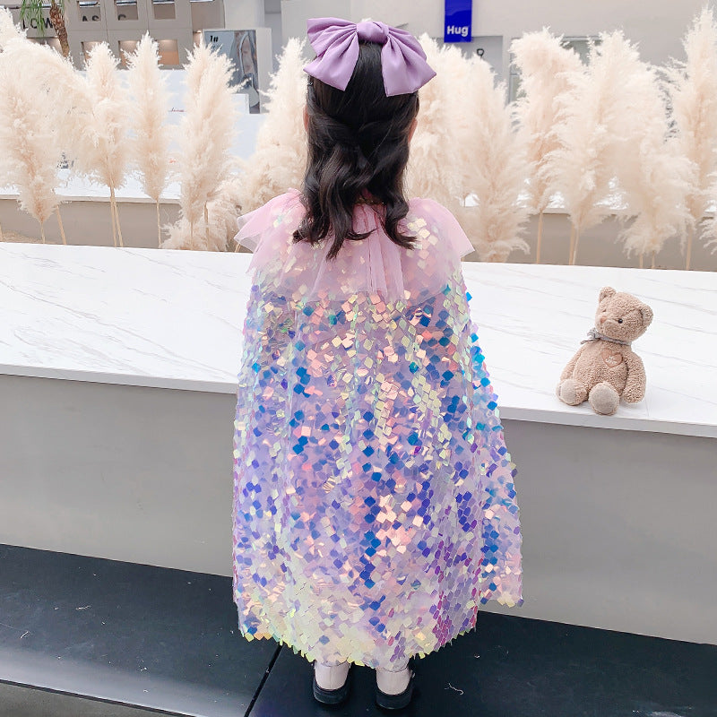 Kid Baby Girls Halloween Mermaid hiny Cloak Going Out Coats
