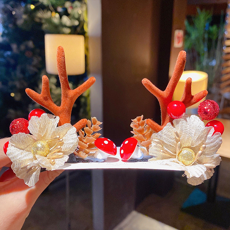 Kid Girl Christmas Hair Clip Small Antler Clip Elk Headdress Three-dimensional Headwear