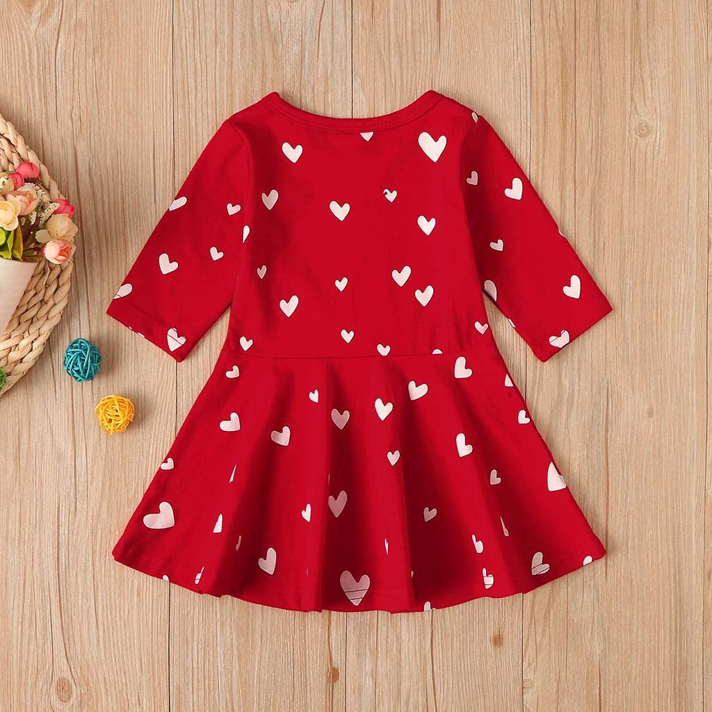 Baby Girl Love Printed Long Sleeve Valentine Dresses