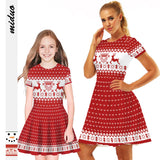 Family Matching Christmas Elk Digital Printing Parent-child Short Sleeve Dress