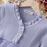 Kid Baby Girl Princess Knitted Cake Long Sleeve Mesh Puffy Dress