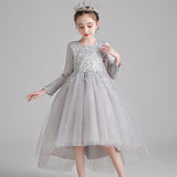 Kid Girls Awning Mesh Embroidery Princess Flower Dress