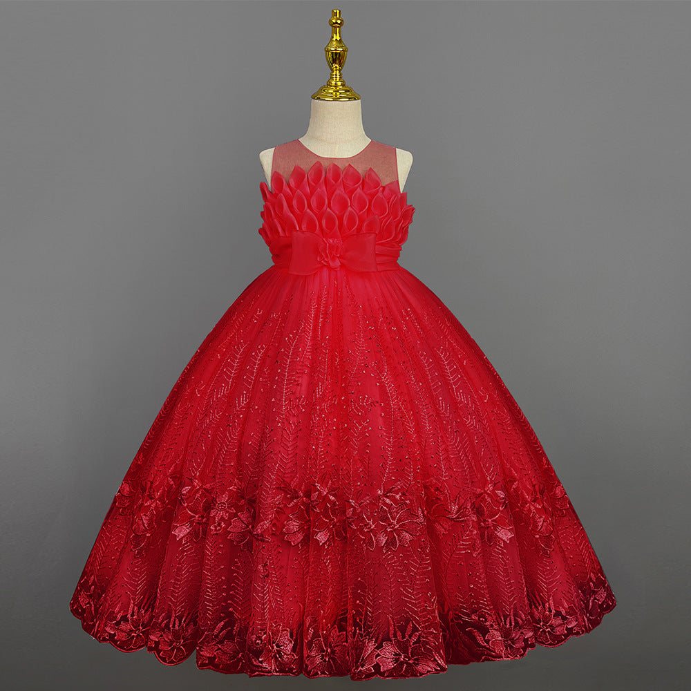 Kid Girl Princess Summer Flower Show Host Pompous Piano Performance Dresses
