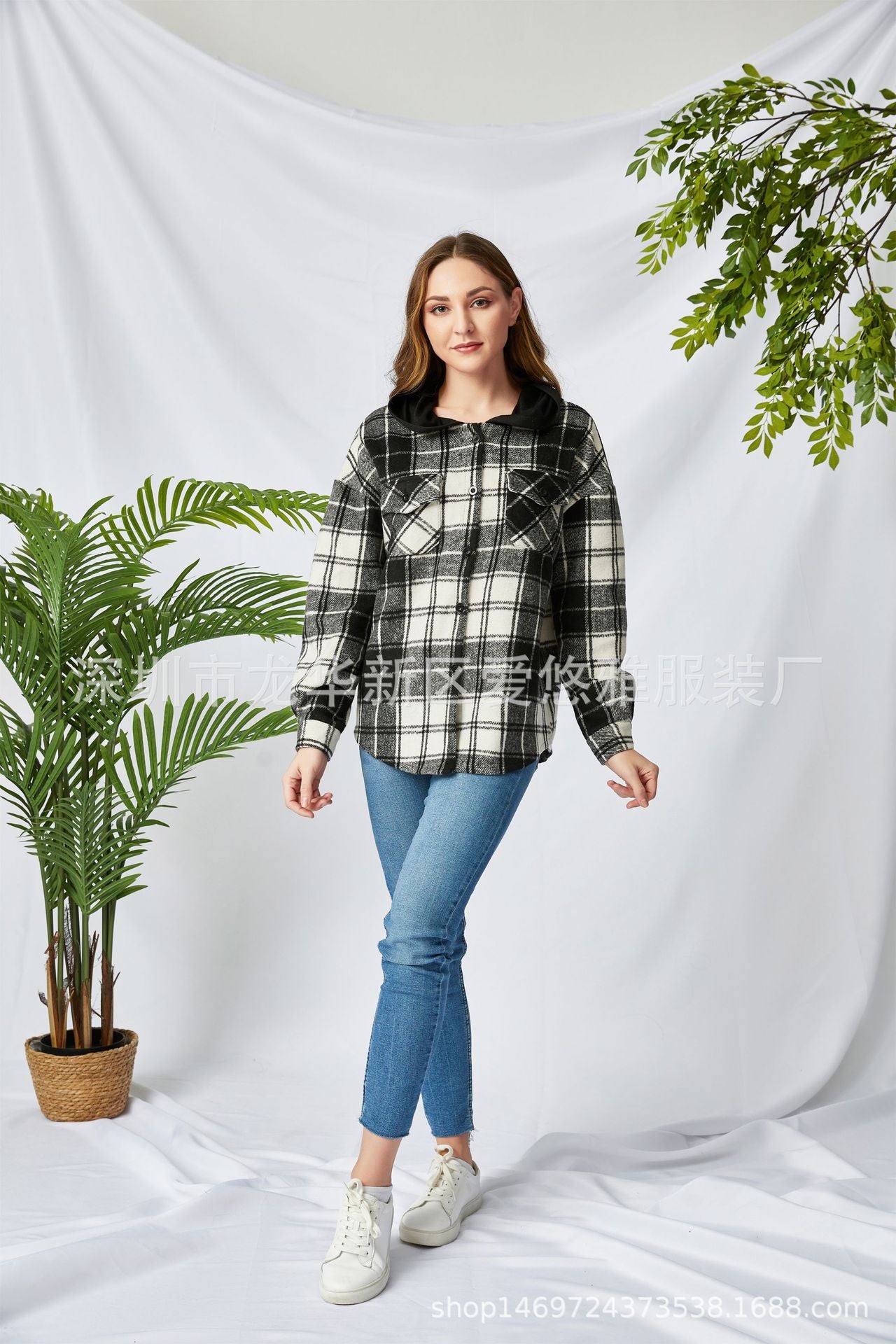 Family Matching Adult Kid Padded Black Plaid Hooded Shirt