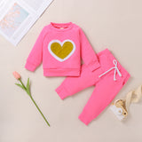 Infants Baby Girl Valentine  Pure Color Long Sleeve Love Suit 2 Pcs Set