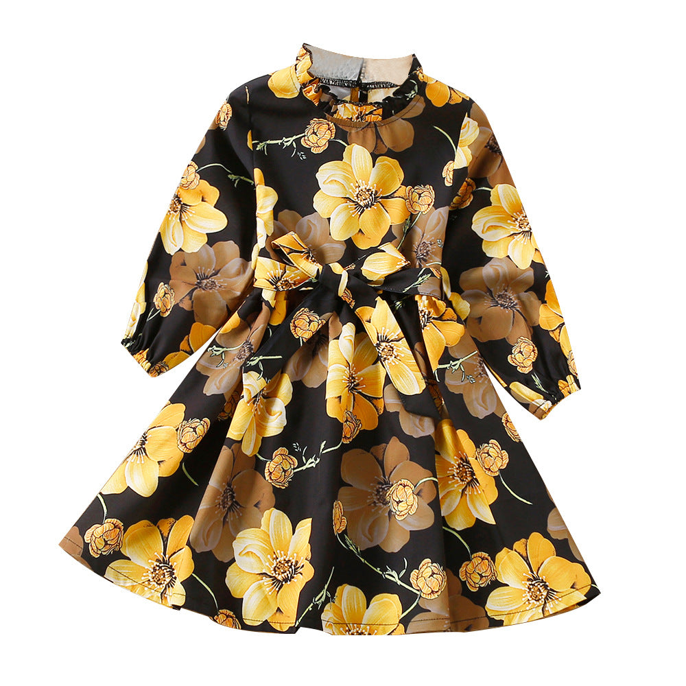 Kid Baby Girl Long Sleeve Lace Collar Bow Tie Flower Dresses