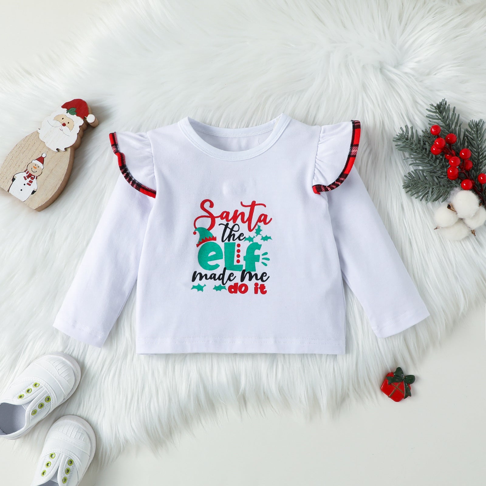 Kid Baby Girl Christmas Long Sleeve Letter Plaid 2 Pcs Sets