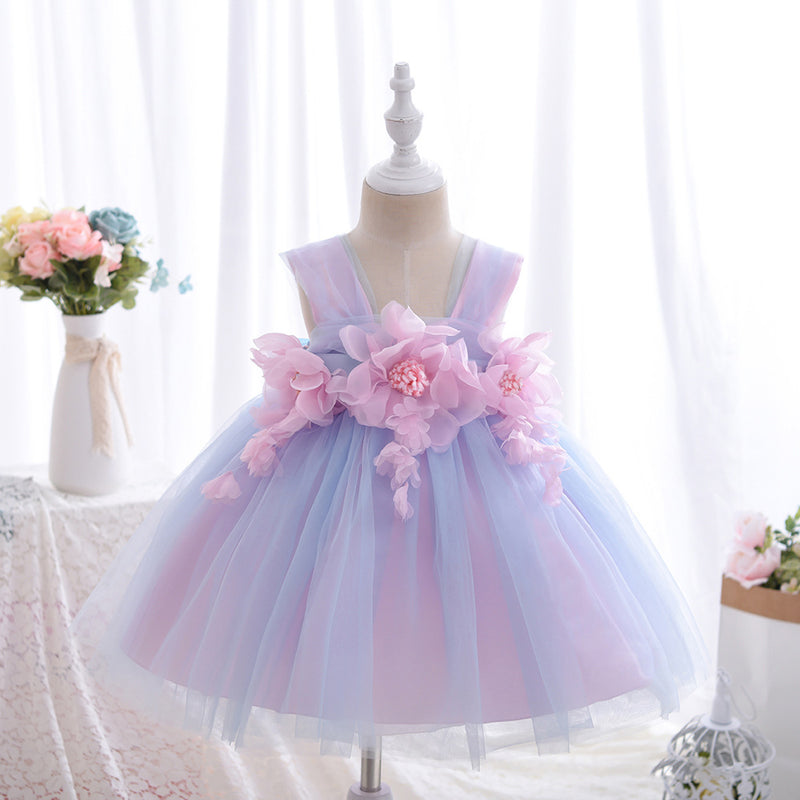 Baby Girl Princess Summer Fluffy Vest Gauze Flower Dresses