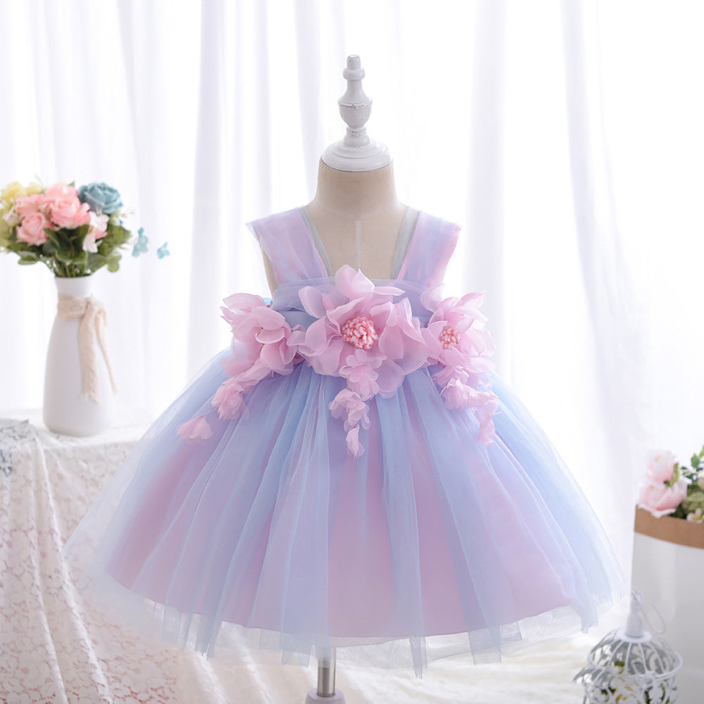 Baby Girl Princess Summer Fluffy Vest Gauze Flower Dresses