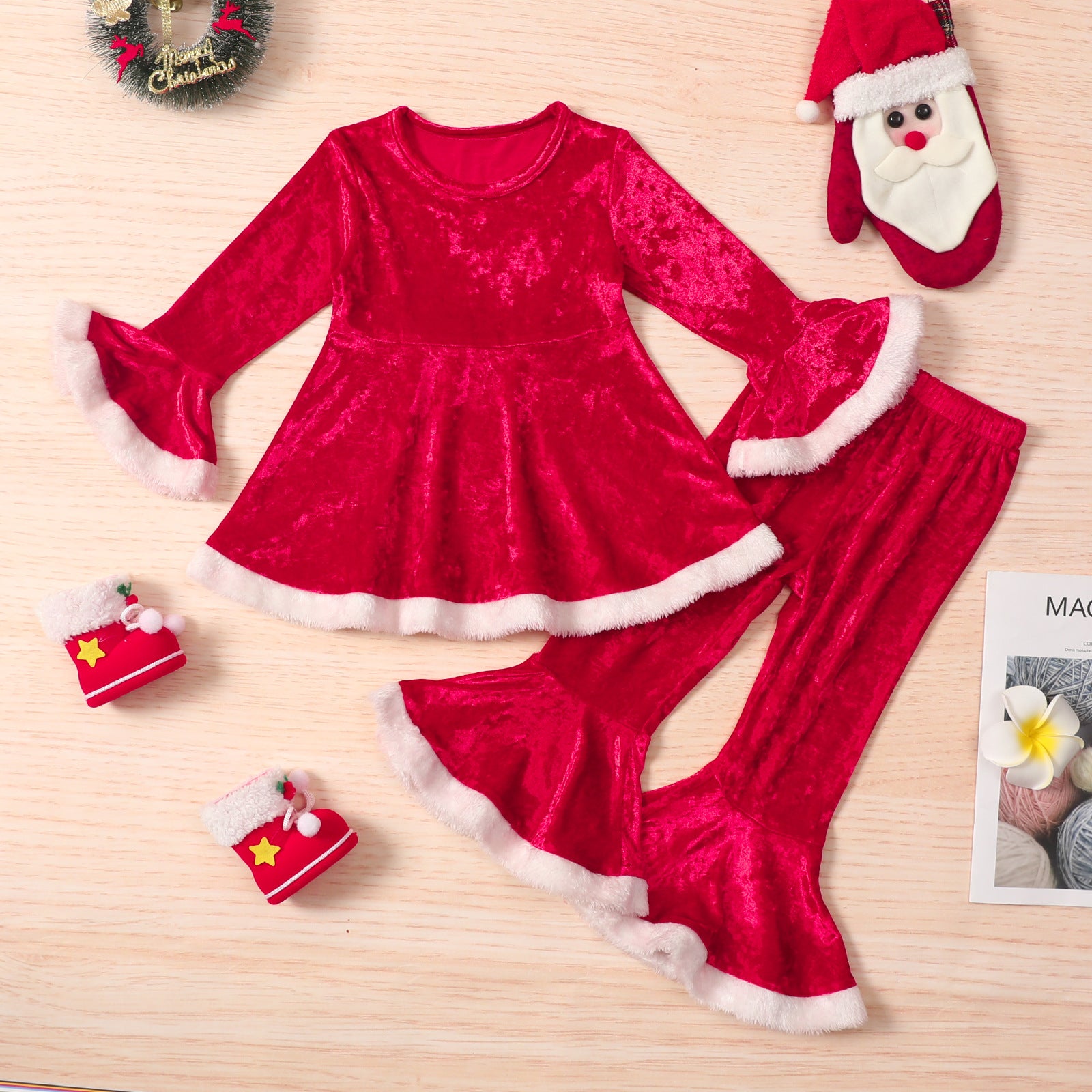 Kid Baby Girl Christmas Red Suits 2 Pcs Sets