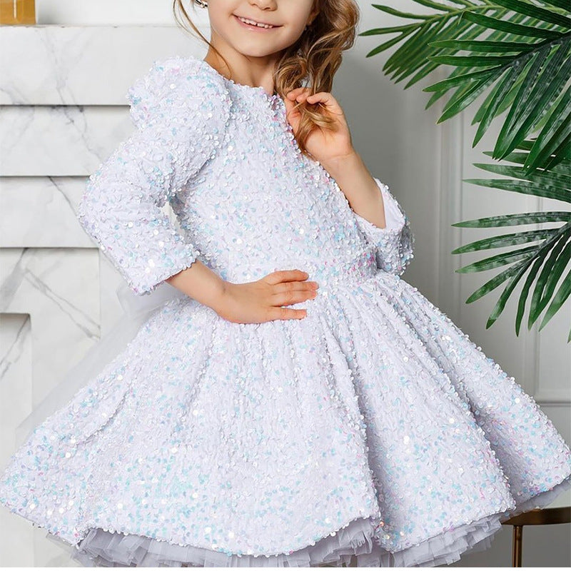 Kid Baby Girl Princess Flower Puffy Piano Performance Dress