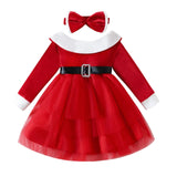 Kid Baby Girl Red Solid Color Christmas Dresses