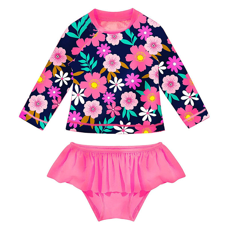 Baby Girls Divided Swimsuit Long-sleeved Briefs Soaking Swimwear