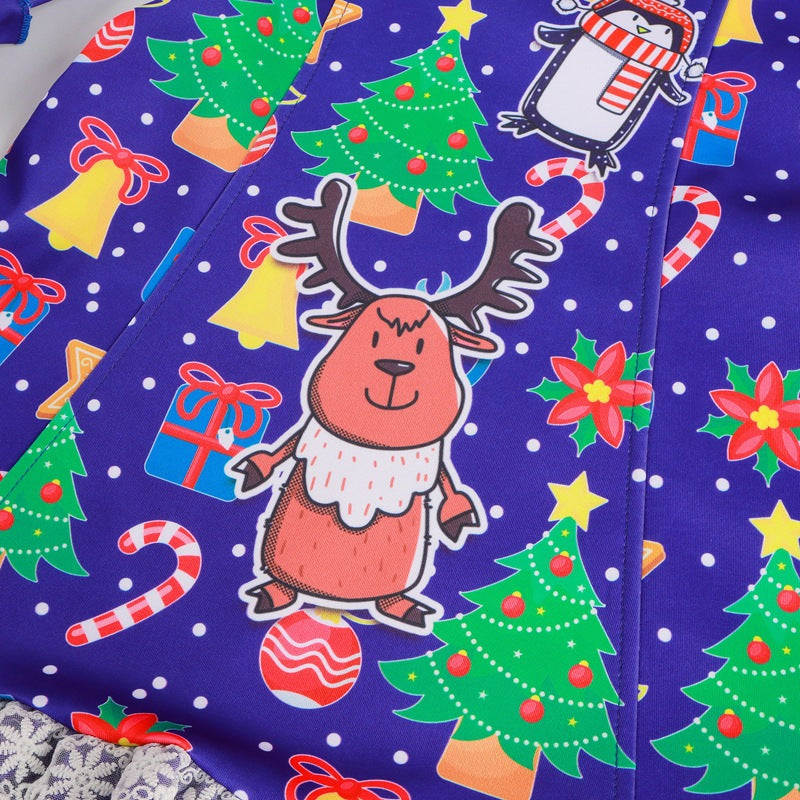 Kid Girl Long-sleeved Christmas Printed Flared Sleeves Flower Dress