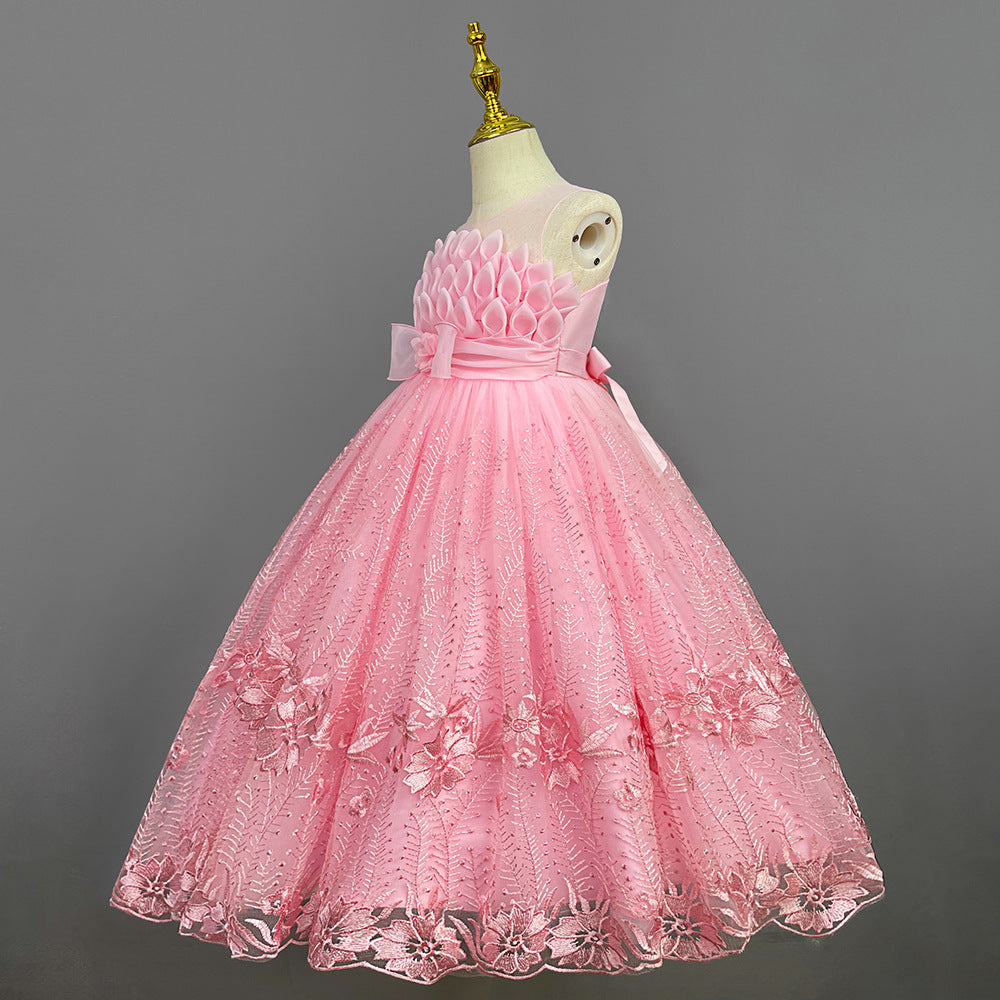 Kid Girl Princess Summer Flower Show Host Pompous Piano Performance Dresses