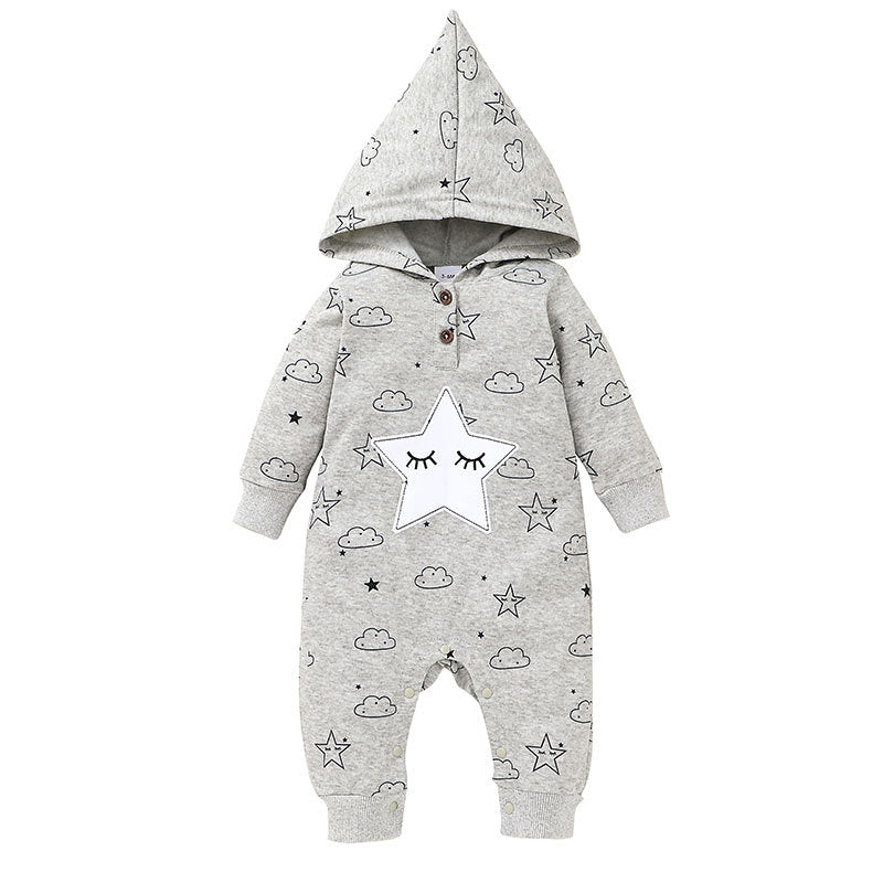 Baby Girl Boy Moon Long-sleeved Onesie Autumn Hooded Climbing Rompers