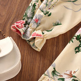 Kid Girl  Korean Long Sleeves Retro Autumn Flower Dresses