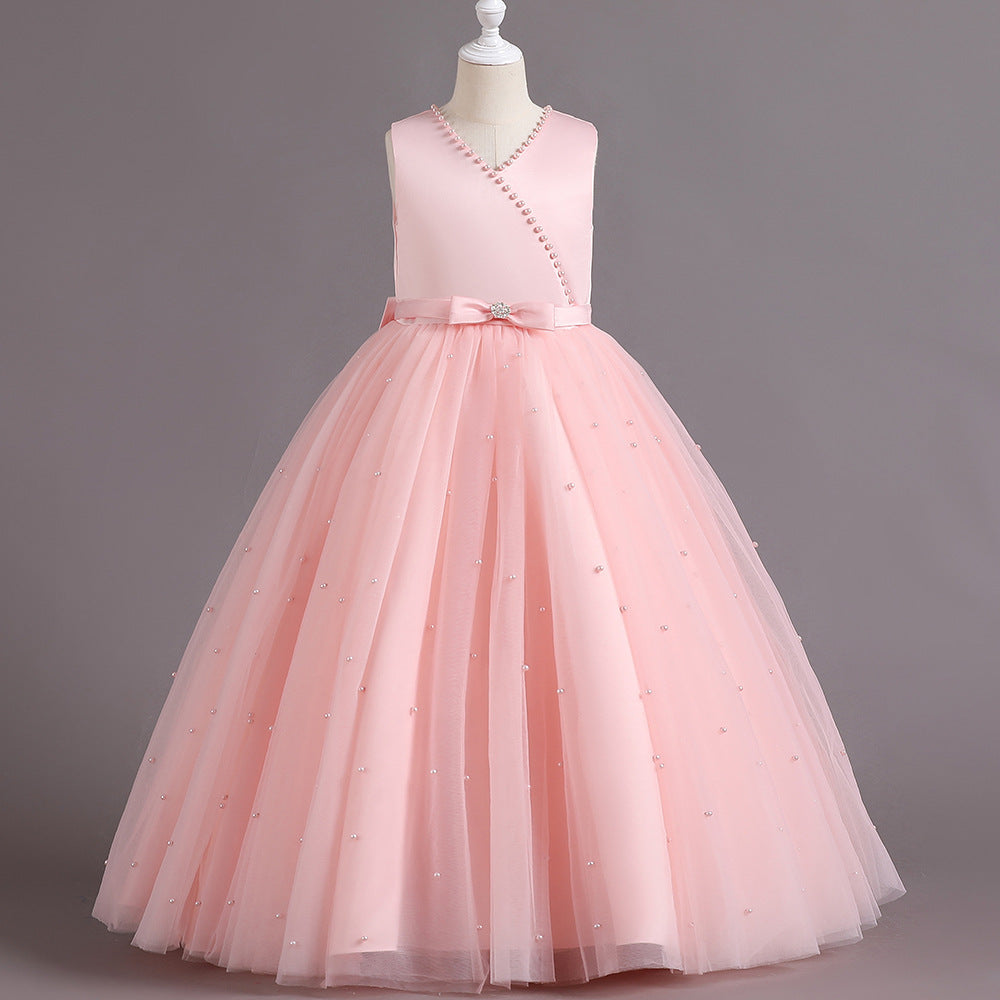 Kid Girl Princess Autumn Peng Yarn Catwalk Piano Host Dresses