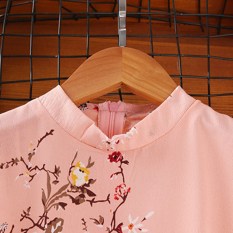 Kid Girls Princess Retro Long-sleved Autumn Winter Flower Dress