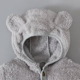 Boys Girls Boy Onesie Spring Winter Solid Color Hooded Fluffy Bear Rompers