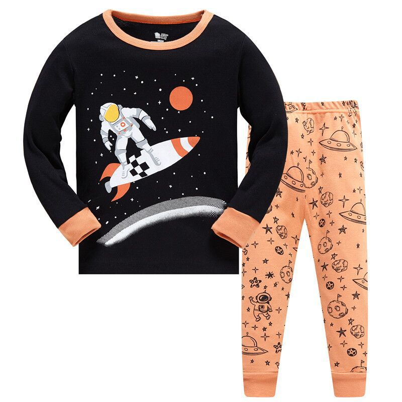 Kid Baby Boy Air-conditioned Long Sleeve Thread Cotton Pajamas 2 Pcs