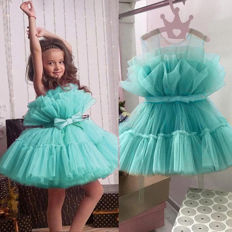 Kid Girl Summer Sleeveless Gauze Bow Princess Dresses